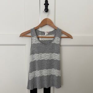 Sally Miller Gray Lace Panel Tank Top Flowy Sleeveless